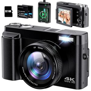 48MP 4K Digital Digicam for Images with Autofocus, Consists of SD Card, 180° 3.0-Inch Flip Display screen Vlogging Digicam for YouTube Movies, Compact Design with 16X Digital Zoom