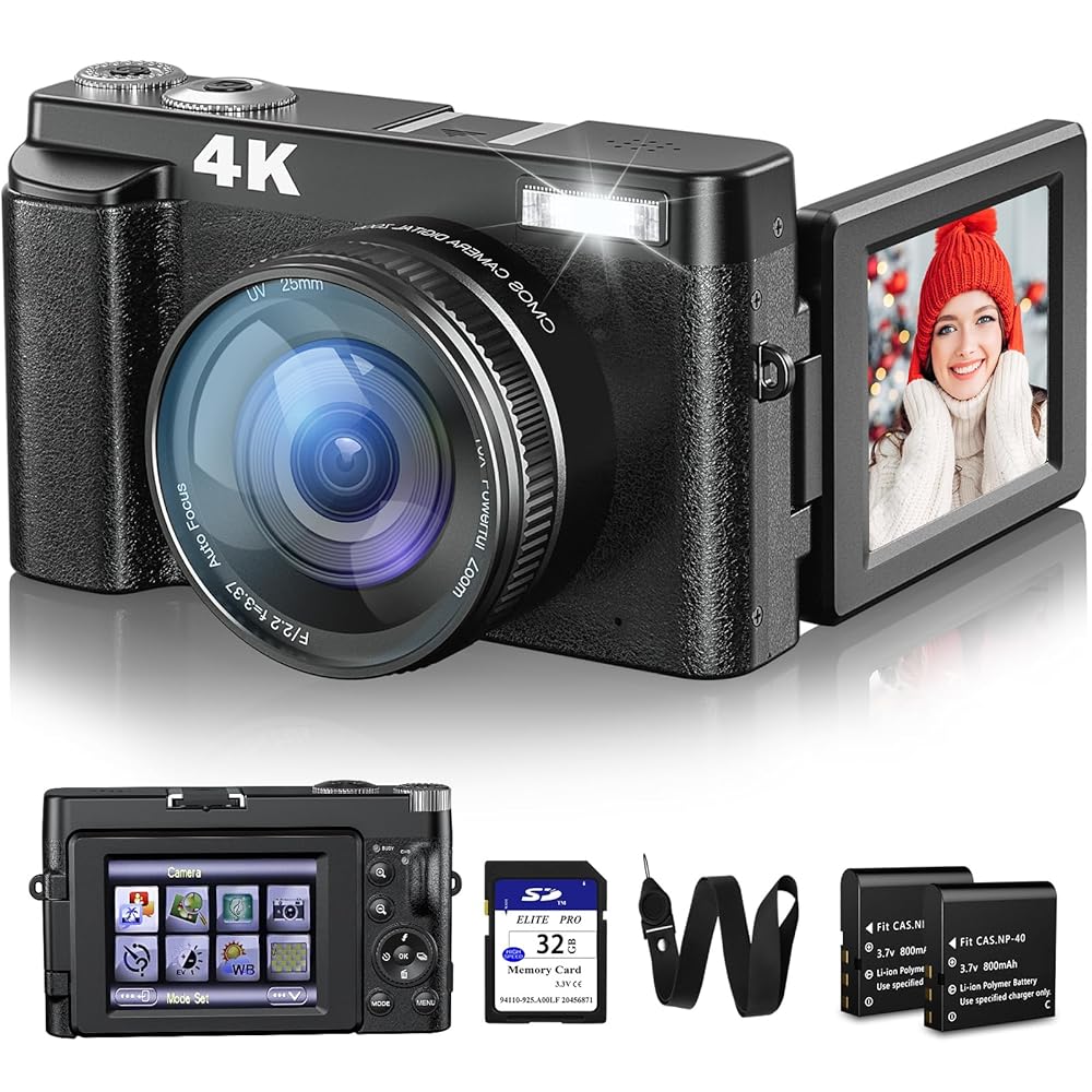 4K Digital Digicam for Images and Movies, 48MP Vlogging Digicam with SD Card, Autofocus, Anti-Shake, 3” 180° Flip Display screen, Flash, 16X Zoom – Compact Digicam for