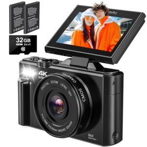 4K Digital Digicam – Images Digital Cameras – 64MP Vlogging Digicam for YouTube – Autofocus Video Digicam with 3″ 180° Flip Display screen and 18X Zoom – Compact Journey Digicam