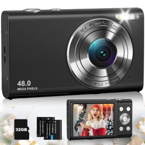 4K Digital Digital camera with 48MP for Vlogging, That includes Autofocus and Anti-Shake, Compact Level-and-Shoot with 16X Zoom and 32GB Card, Splendid Transportable Digital camera for Teenagers