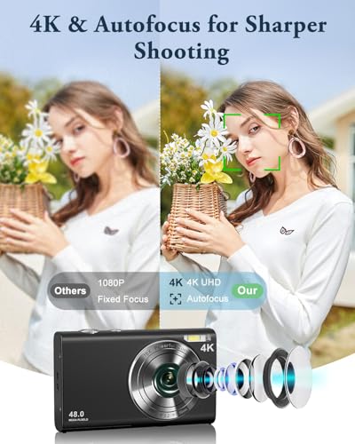 4K Digital Digicam - 48MP Images and Video with Autofocus, Anti-Shake, 16X Zoom, Compact Design, Contains 32GB Card, 2 Batteries, and Charger, Preferrred Level-and-Shoot Digicam...