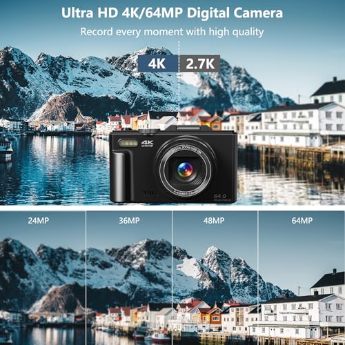 4K Vlogging Digital camera for YouTube with 3" 180° Flip Display screen, 18X Digital Zoom - Compact Retro Digital Digital camera in Black, Contains 32GB TF Card and a pair of Batteries