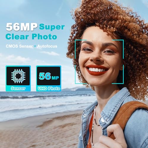 56MP 4K Digital Level & Shoot Digicam with Flip Display - Extremely HD Vlogging Digicam for YouTube, 16X Zoom, Contains 32GB Card, Classic Compact Design for Pictures and Video