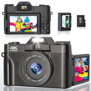 56MP 4K Digital Level & Shoot Digicam with Flip Display – Extremely HD Vlogging Digicam for YouTube, 16X Zoom, Contains 32GB Card, Classic Compact Design for Pictures and Video