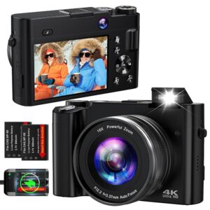 64MP 4K Digital Digicam for Pictures and Vlogging – Autofocus, Twin Cameras, 16X Digital Zoom, Compact Journey Video Digicam with 32GB SD Card