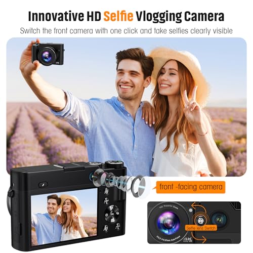 64MP 4K Digital Digicam for Pictures and Vlogging - Autofocus, Twin Cameras, 16X Digital Zoom, Compact Journey Video Digicam with 32GB SD Card