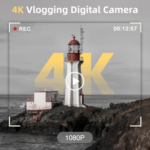 Enhanced 4K Digital Digital camera for Images - 48MP, 3'' 180° Flip Display, 16X Zoom, Autofocus Vlogging Digital camera for YouTube, Compact Level-and-Shoot with 32GB Card, 2