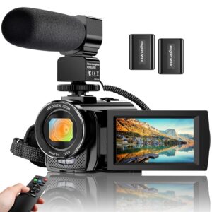 FHD 1080P YouTube Vlogging Video Digicam with 24.0MP, 3.0-Inch 270-Diploma Rotating Display screen, 16X Digital Zoom, Microphone, Distant Management, and a pair of Batteries