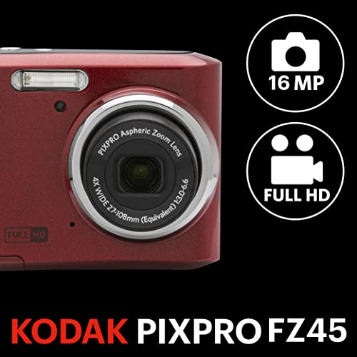 KODAK PIXPRO FZ45-RD 16MP Digital Digital camera with 4X Optical Zoom, 27mm Large Angle Lens, and a couple of.7-Inch LCD Display screen (Purple)