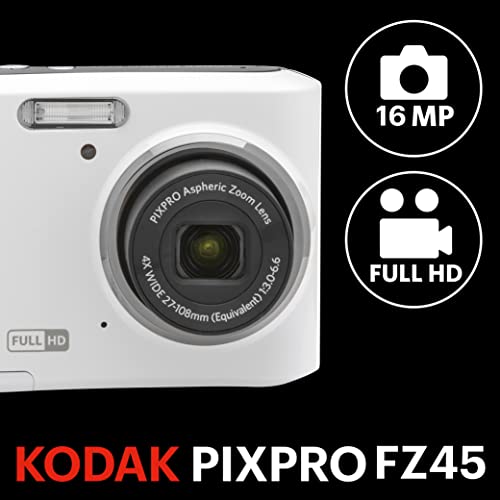 KODAK PIXPRO FZ45-WH 16MP Digital Digital camera with 4X Optical Zoom, 27mm Vast Angle Lens, and a couple of.7-Inch LCD Display (White)