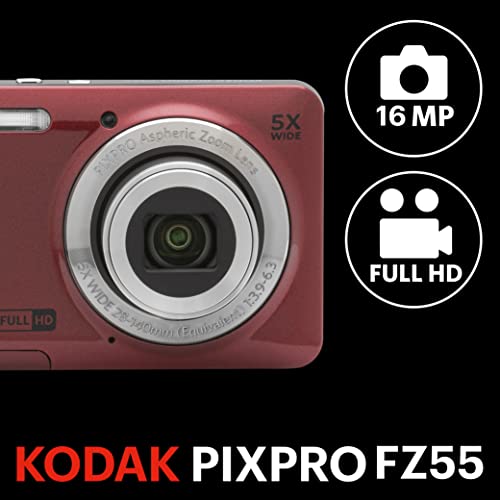 KODAK PIXPRO FZ55-RD 16MP Digital Digicam with 5X Optical Zoom, 28mm Broad Angle Lens, 1080P Full HD Video, and a couple of.7" LCD Display for Vlogging (Purple) - Packaging Might Differ