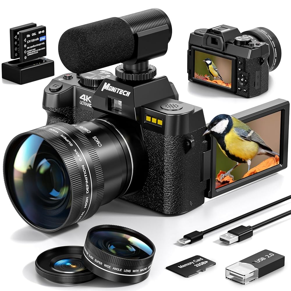 Mo 4K Digital Pictures Digital camera, 48 MP Vlogging Digital camera for YouTube with 180° Flip Display screen, 16X Digital Zoom, Flash & Autofocus, 52mm Vast Angle & Macro Lens, Contains 2…