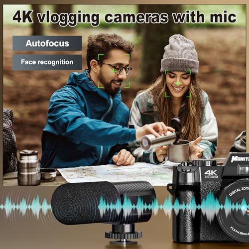 Mo 4K Digital Pictures Digital camera, 48 MP Vlogging Digital camera for YouTube with 180° Flip Display screen, 16X Digital Zoom, Flash & Autofocus, 52mm Vast Angle & Macro Lens, Contains 2...