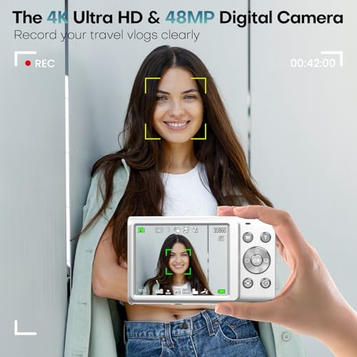 UHD 4K Digital Digicam with Autofocus, 48MP, 16X Digital Zoom, Anti-Shake Characteristic, Contains 32GB Card - Moveable Vlogging Digicam for Teenagers and Adults